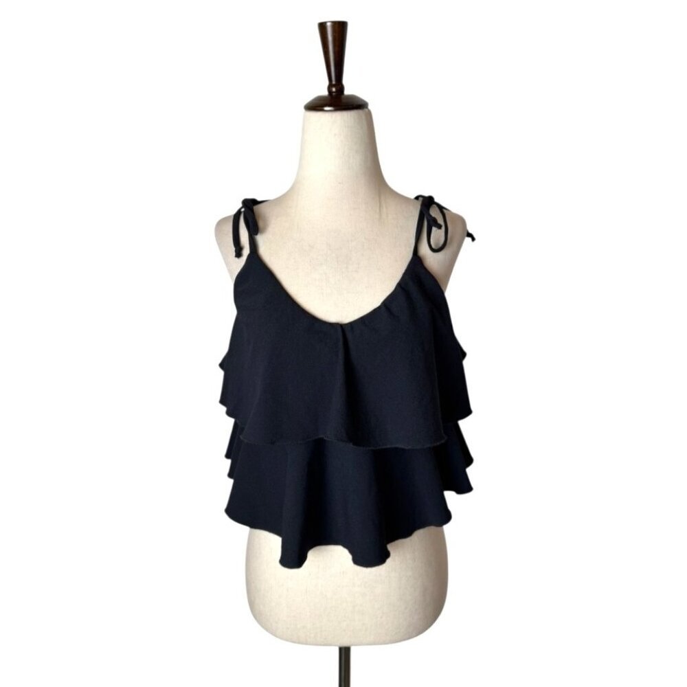 Lisa Marie Fernandez Bikini Top‎ Women 4 Black Imaan Ruffled Tie Shoulder Swim